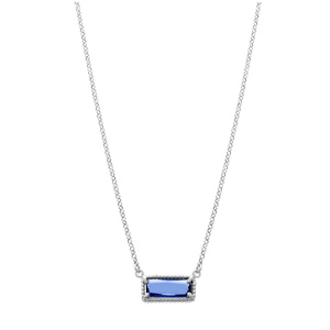 Collier en argent rhodi chane avec pendentif rectangulaire verre bleu 38+5cm - Vue 2