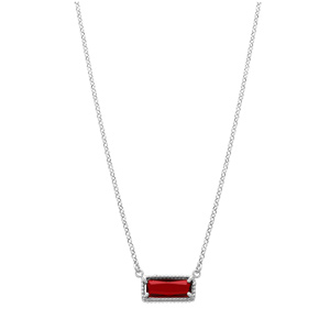 Collier en argent rhodi chane avec pendentif rectangulaire verre rouge 38+5cm - Vue 2