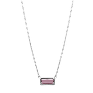 Collier en argent rhodi chane avec pendentif rectangulaire verre violet 38+5cm - Vue 2