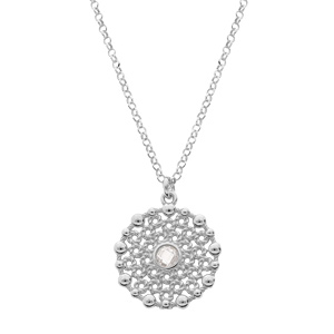 Collier en argent rhodi chane avec pendentif cercle ajour oxyde blanc central 38+5cm - Vue 2