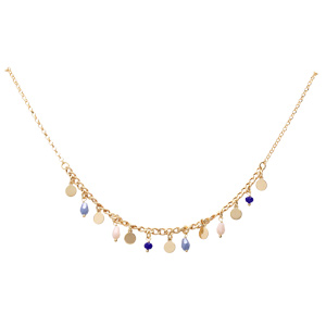 Collier en argent et dorure jaune avec pampilles pastilles et pierres facetées bleues 38+5cm - Vue 2