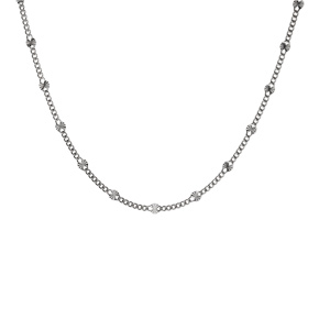 Collier en argent rhodi maille gourmette pastilles diamant etoile 42cm - Vue 2