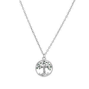 Collier en argent rhodi chane avec pendentif arbre de vie couleur verte 40+4cm - Vue 2