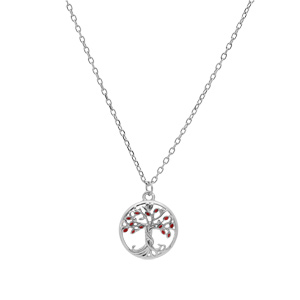 Collier en argent rhodi chane avec pendentif arbre de vie couleur rouge 40+4cm - Vue 2