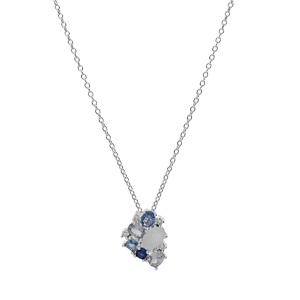 Collier en argent rhodi chane avec pendentif gomtrie oxydes bleus et blanc 42+3cm - Vue 2