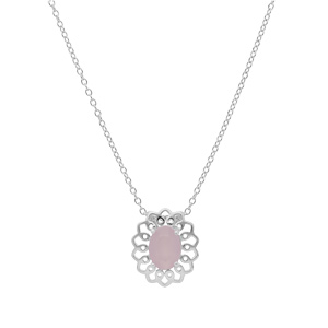Collier en argent rhodi chane avec pendentif motif fleur pierre rose 42+3cm - Vue 2