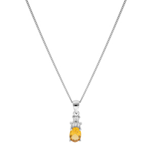 Collier en argent rhodi chane avec pendentif oxyde blanc et Citrine 42+3cm - Vue 2