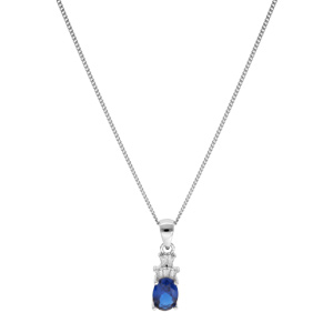 Collier en argent rhodi chane avec pendentif oxyde blanc et bleu fonc 42+3cm - Vue 2