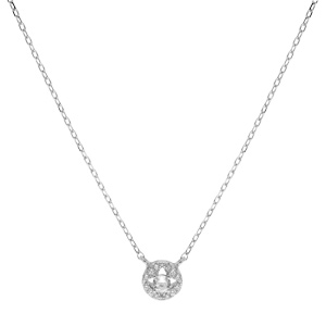 Collier en argent rhodi chane avec pendentif rond pav d\'oxydes blancs sertis 40+5cm - Vue 2