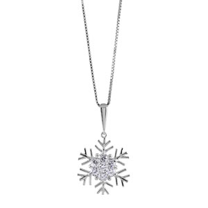Collier en argent rhodi chane avec pendentif flocon de neige avec coeur orn d\'oxydes blancs sertis - longueur 42cm + 3cm de rallonge - Vue 2
