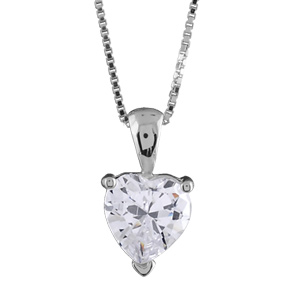 Collier en argent rhodi chane avec pendentif coeur en oxyde blanc serti - longueur 42cm + 3cm de rallonge - Vue 2