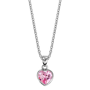 Collier en argent rhodi chane avec pendentif coeur en oxyde rose serti clos - longueur 40cm + 4cm de rallonge - Vue 2