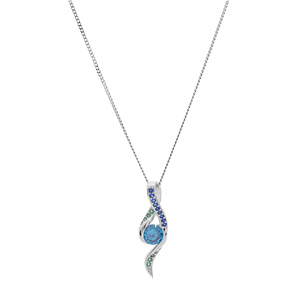 Collier en argent rhodi chane avec pendentif boucle avec oxydes bleus et verts et oxyde centarle bleu 42+3cm - Vue 2