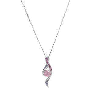 Collier en argent rhodi chane avec pendentif boucle avec oxydes rose et violets et oxyde centrale rose 42+3cm - Vue 2