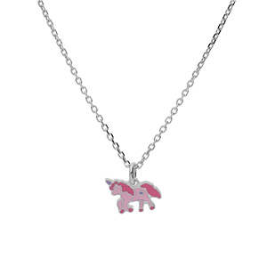 Collier enfant en argent rhodi chane avec pendentif licorne rose 35+5cm - Vue 2