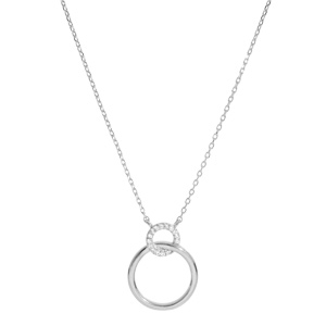 Collier en argent rhodi chane avec petit et grand anneaux avec oxydes blancs sertis 40+5cm - Vue 2