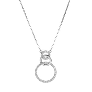 Collier en argent rhodi chane avec 3 anneaux avec oxydes blancs sertis 40+5cm - Vue 2