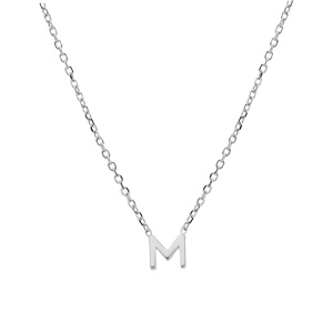 Collier en argent rhodi chane avec pendentif initiale M 38+5cm - Vue 2