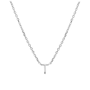 Collier en argent rhodi chane avec pendentif initiale T 38+5cm - Vue 2