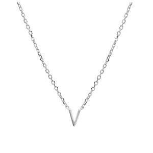 Collier en argent rhodi chane avec pendentif initiale V 38+5cm - Vue 2