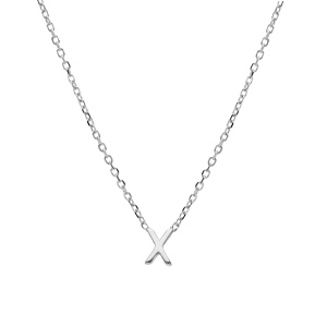 Collier en argent rhodi chane avec pendentif initiale X 38+5cm - Vue 2