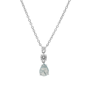 Collier en argent rhodi chane avec pendentif oxydes ronds blancs sertis et goutte bleu ciel 42+3cm - Vue 2