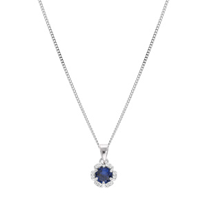 Collier en argent rhodi chane avec pendentif 5mm fleur avec oxydes bleu fonc et blancs sertis longueur 42+3cm - Vue 2