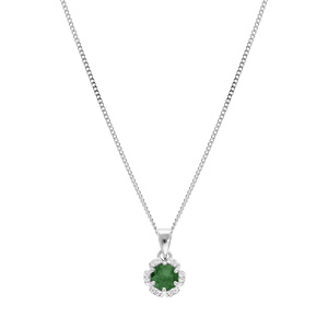 Collier argent rhodi pendentif 5mm fleur oxydes vert fonc et blancs sertis 42+3cm - Vue 2