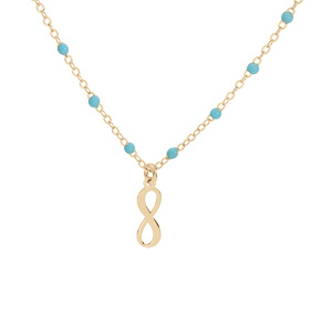 Collier en argent et dorure jaune chane avec boules de couleur turquoise et motif infini 40+5cm - Vue 2