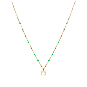 Collier en argent et dorure jaune chane avec boules couleur verte avec pendentif fer  cheval 40+5cm - Vue 2