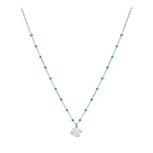 Collier en argent rhodi chane avec boules couleur verte avec pendentif trfles 40+5cm - Vue 2