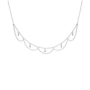 Collier en argent rhodi multirangs avec perles couleur turquoise longueur 40+5cm - Vue 2
