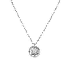 Collier en argent rhodi chane avec pendentif rond diamant longueur 40+5cm - Vue 2