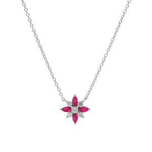 Collier en argent rhodi chane avec pendentif fleur avec oxydes blancs et fushia sertis 42+3cm - Vue 2