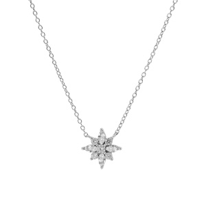 Collier en argent rhodi chane avec pendentif fleur avec oxydes blancs sertis 42+3cm - Vue 2