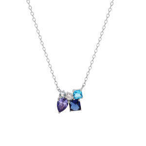 Collier en argent rhodi chane avec pendentif 5 oxydes bleus et blanc sertis 42+3cm - Vue 2