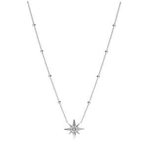 Collier en argent rhodi chane avec pendentif petite toile Edelweis d\'oxydes blancs sertis 42+3cm - Vue 2