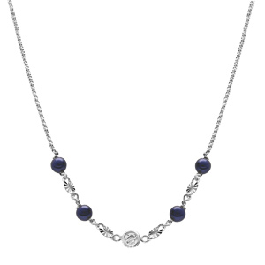 Collier en argent rhodi pastille diamante et boule en verre bleu 38+5cm - Vue 2