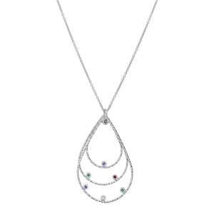 Collier en argent rhodi chane avec pendentif forme de goutte et oxydes multi couleurs 43+5cm - Vue 2