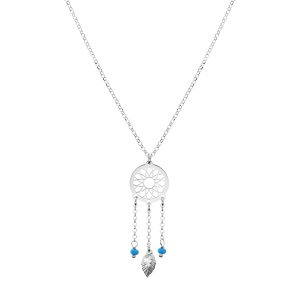 Collier en argent rhodi chane avec pendentif attrape rve et perles bleu ciel 38+5cm - Vue 2