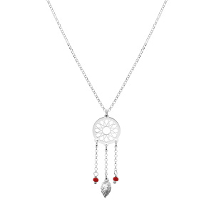 Collier en argent rhodi chane avec pendentif attrape rve et perles rouges 38+5cm - Vue 2