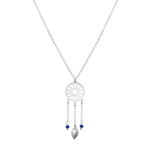 Collier en argent rhodi chane avec pendentif attrape rve et perles bleu fonc 38+5cm - Vue 2