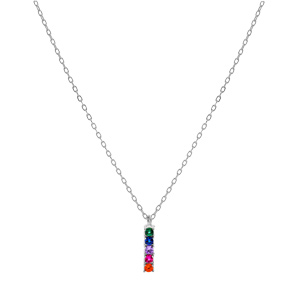 Collier en argent rhodi chane avec pendentif rectangulaire empierr multi couleurs rglable 40+4cm - Vue 2