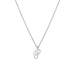 Collier en argent rhodi chane avec pendentif lettre anglaise P diamante longueur 40+4cm - Vue 2