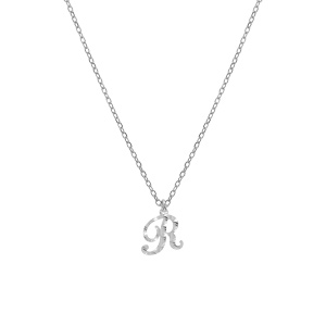 Collier en argent rhodi chane avec pendentif lettre anglaise R diamante longueur 40+4cm - Vue 2