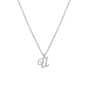 Collier en argent rhodi chane avec pendentif lettre anglaise U diamante longueur 40+4cm - Vue 2