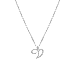 Collier en argent rhodi chane avec pendentif lettre anglaise V diamante longueur 40+4cm - Vue 2