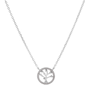 Collier en argent rhodi chane avec pendentif arbre de vie contour oxydes blancs sertis 41+3cm - Vue 2