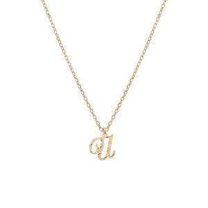 Collier en argent et dorure jaune chane avec pendentif lettre anglaise U diamant 40+4cm - Vue 2