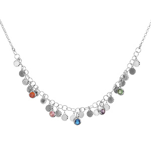 Collier en argent rhodi pampilles soleil et pierres multi couleurs 39+5cm - Vue 2